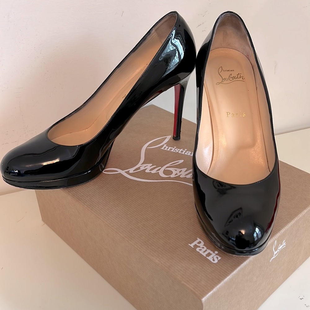 Christian Louboutin Black Simple Pump 100 Patent Calf size 39.5